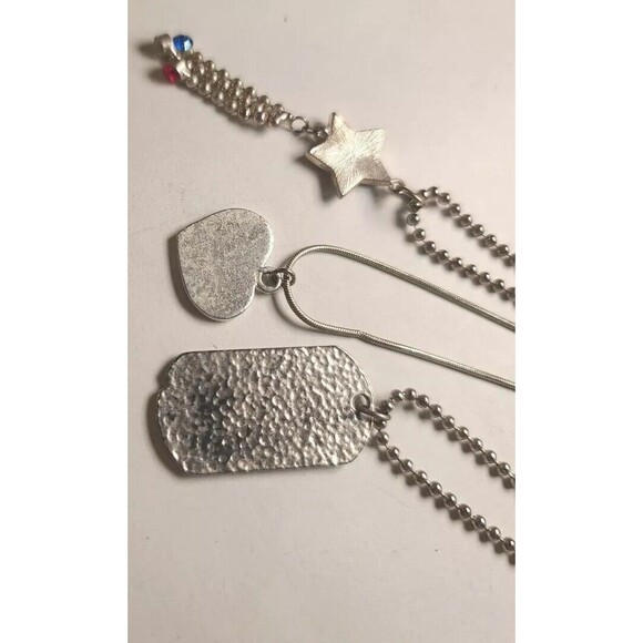 Vintage Lot of 3 Red White Blue Silvertone Patriotic Necklaces Stars Stripes - Picture 7 of 8